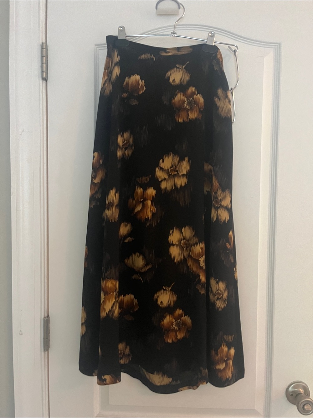 Floral Black and Gold Midi Skirt